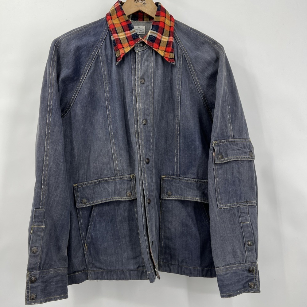 Vintage Fingerhut Utility Chore Denim Jacket Flannel Collar‎ Accent XL